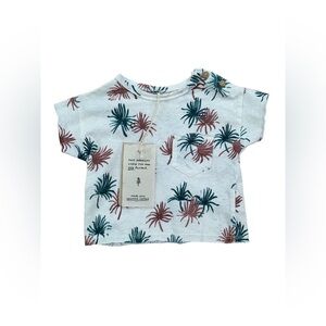 Play Up NWT Size 3 Months Organic Linen Blend Neutral Palm Tree Print Pocket Tee